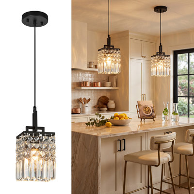 Ensemble de 2 luminaires suspendus carrés modernes en cristal noir, lampe de ferme réglable pour îlot de cuisine, salle à manger, chambre à coucher
