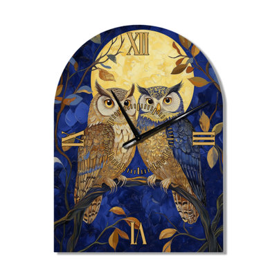 Hiboux sous la lune - Horloge murale rustique en métal en forme d'arche