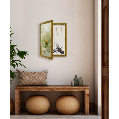 Art mural de rangement secret doré - 17 po x 21 po - Cadre doré