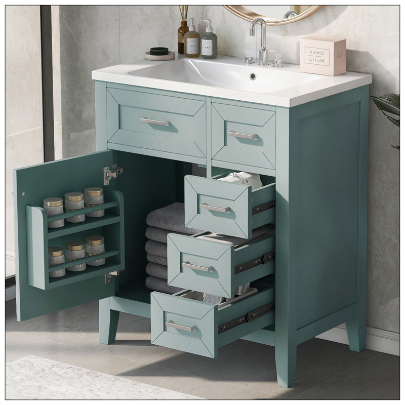 Ensemble de meuble-lavabo 30 po avec lavabo, armoire de salle de bain avec tiroirs, structure solide et panneau de fibres à densité moyenne