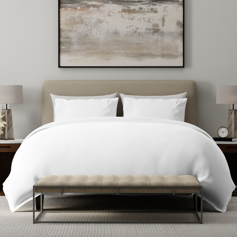 Elladine 400TC 100% Cotton Sateen Duvet Set, Single Duvet Cover + 1 Standard Pillowcase, White