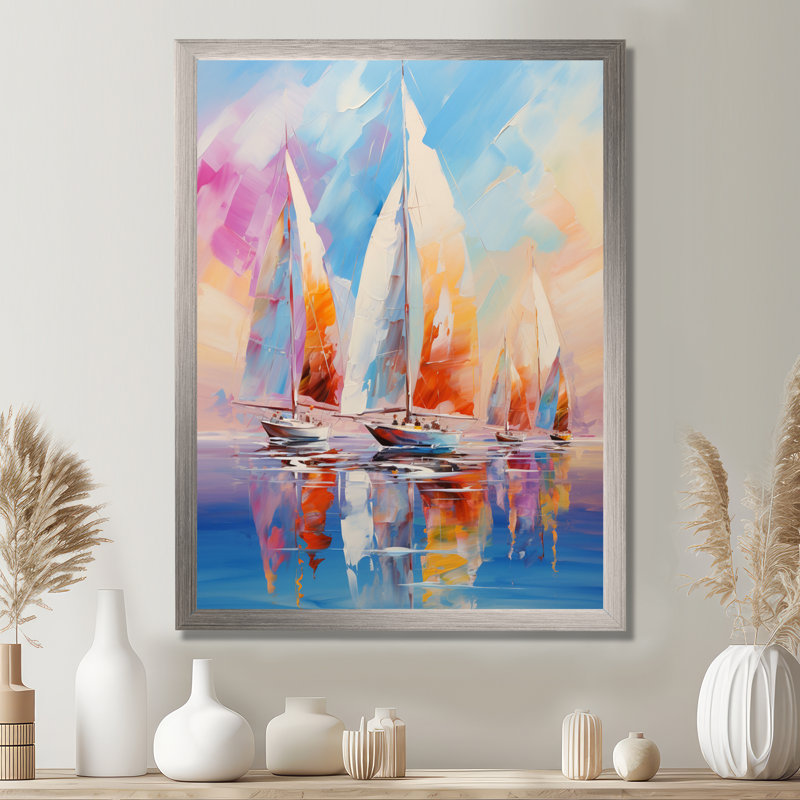 Voiliers abstraits, vents III - bateau à voile, impressions sur toile, Cadre simple argenté, H 40 po x l 30 po x P 1,5 po