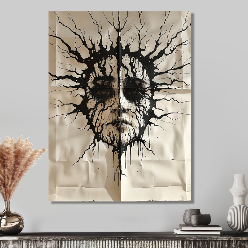 «Shroud Abstract Man Ink Portrait», reproduction d'art murale, Métal métal, H 44 po x l 34 po x P 1,5 po