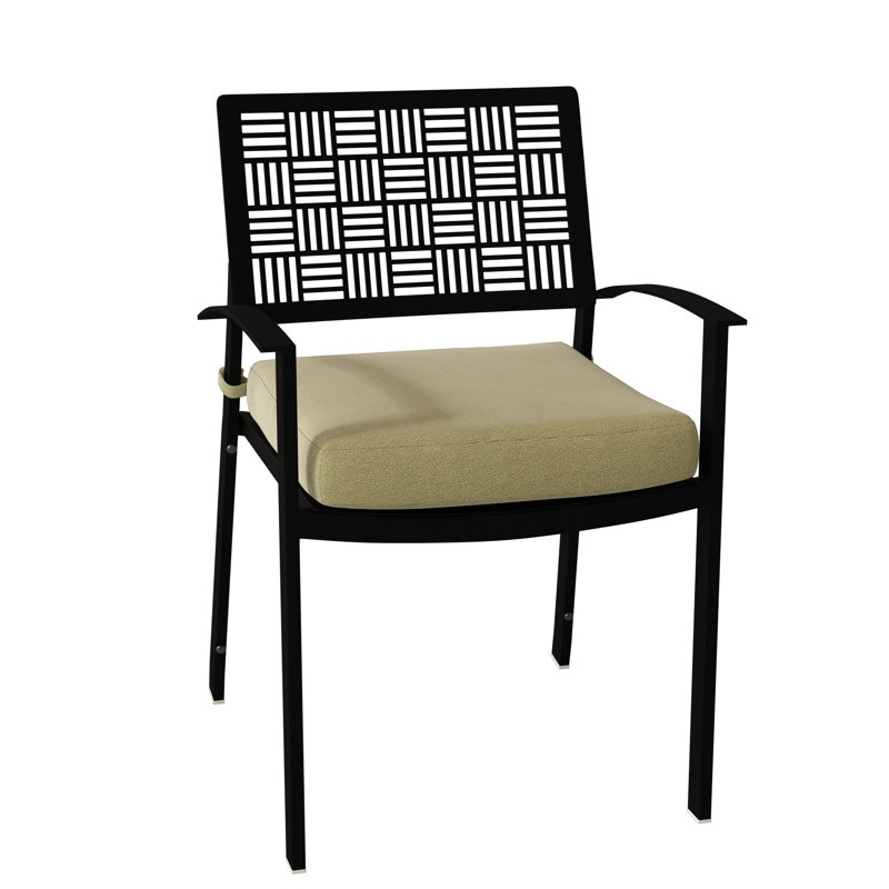 New Century Outdoor Dining Armchair, Textured Black, Spectrum Denim Sunbrella® Plainweave