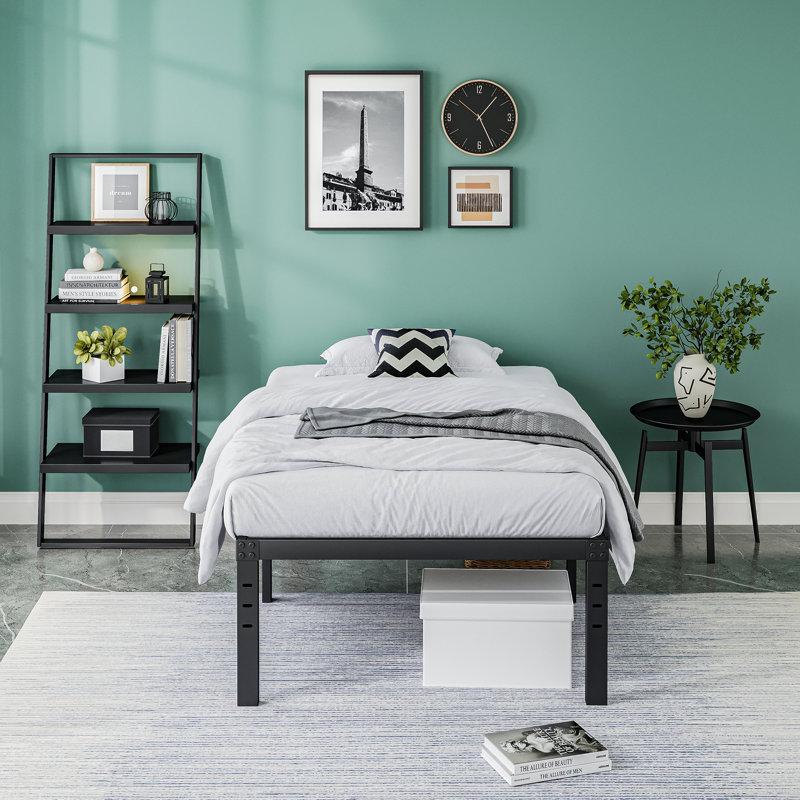 Ottery Heavy Duty 18" Metal Bed, No Box Spring Needed, Slots for Headboard Attachment, No Noise, Twin