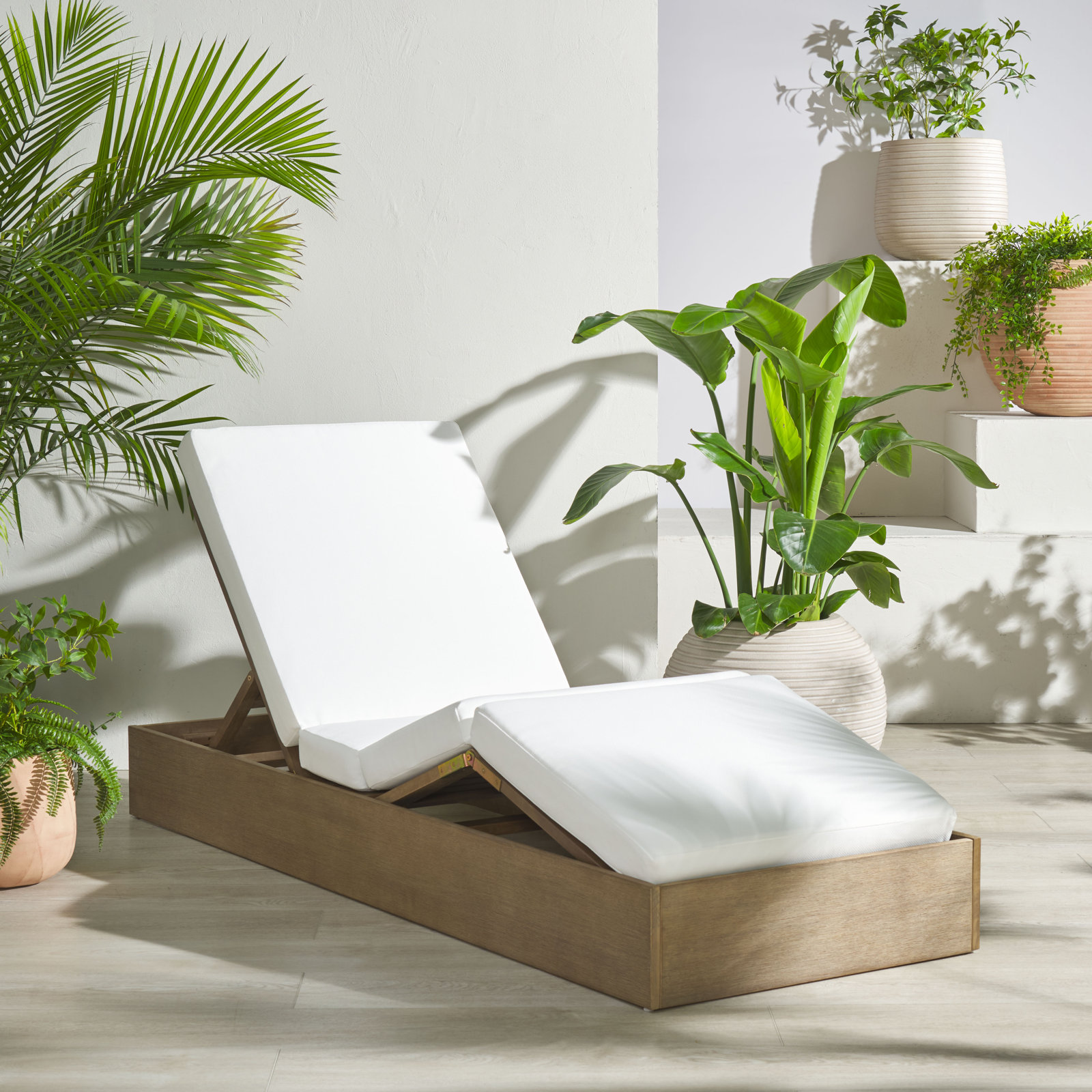 Fatima Wood Chaise Lounge Chair , White