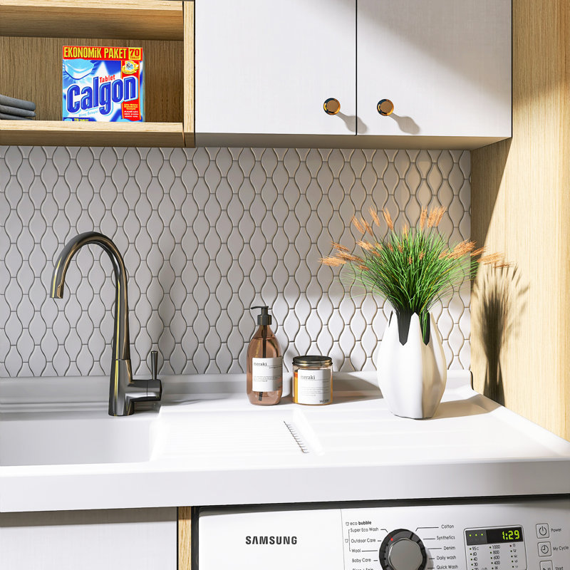 Handmade 12.01 in. x 9.65 in. Geometric Glossy Porcelain Mosaic Wall and Floor Tile, White