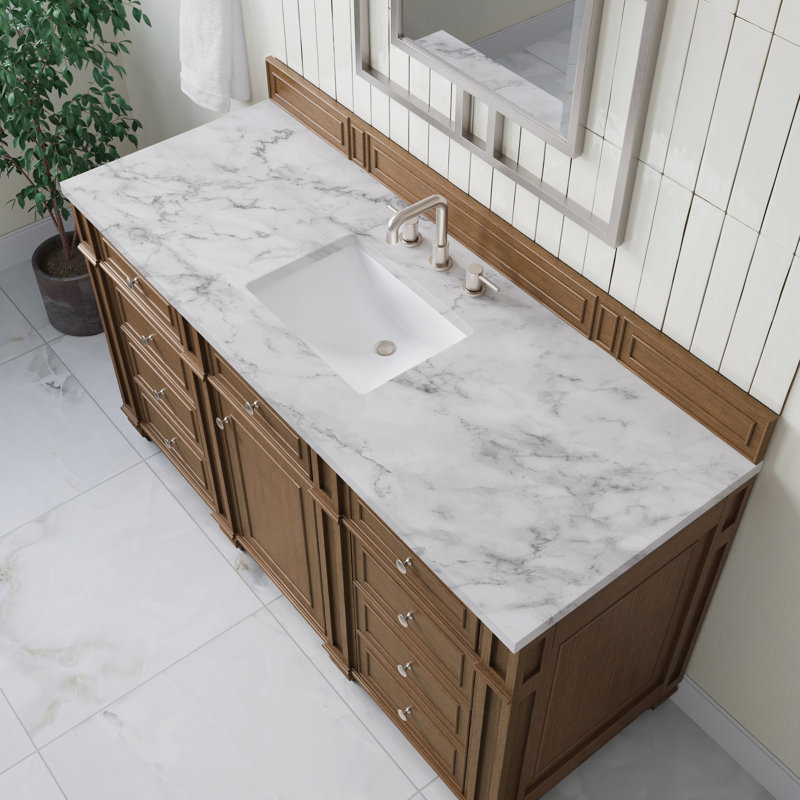 Bristol 60'' W Single Vanity, Saddle Brown, Carrara White, 8" Widespread