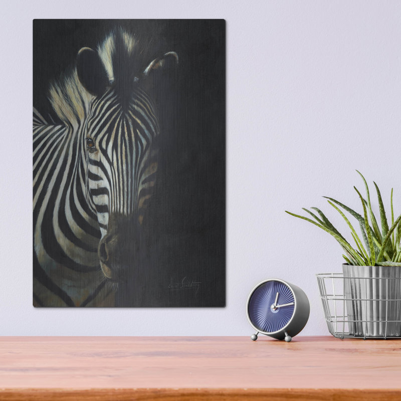 «Zebra Fade To Black2» par David Stri, art luxueux en métal «Zebra Fade To Black2» par David Stribble