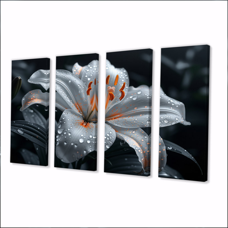 «White Garden Lily Crystal» - ensemble d'art mural lys, H 32 po x l 64 po