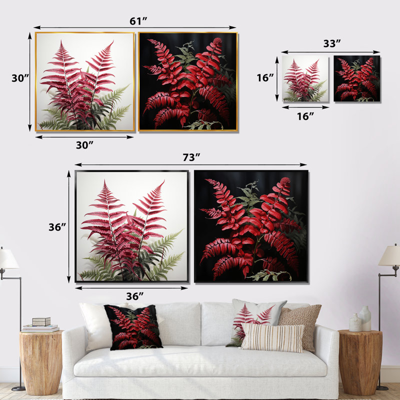 «Ferns Turquoise Delight», 2 pièces, Cadre noir, H 36 po x l 73 po
