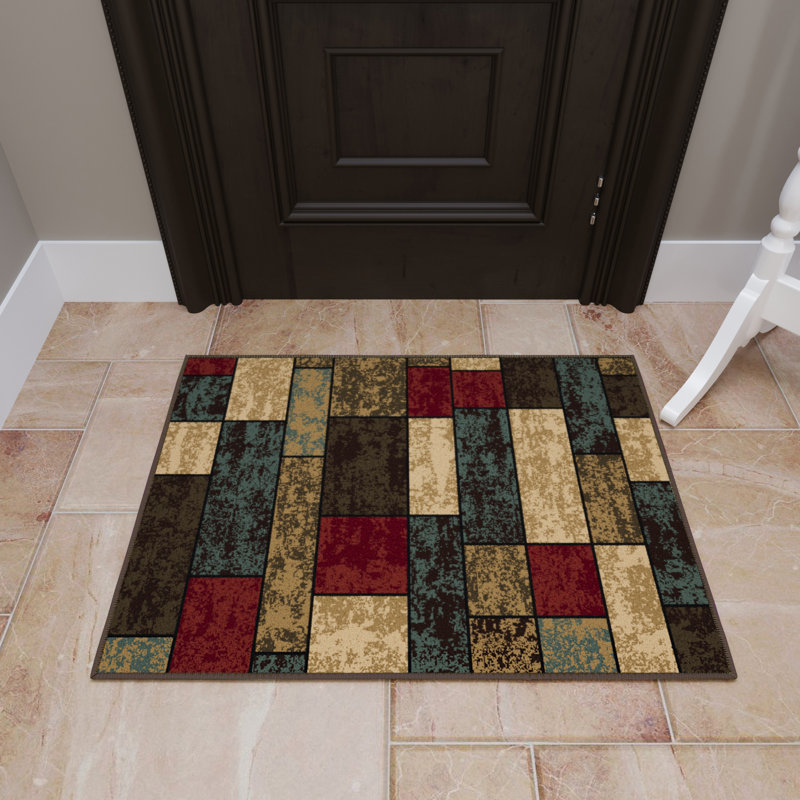 Ottohome Non-Slip Boxes Area Rug For Living Room, Hallway, Entryway Rug, Rectangle 2'3" x 3'