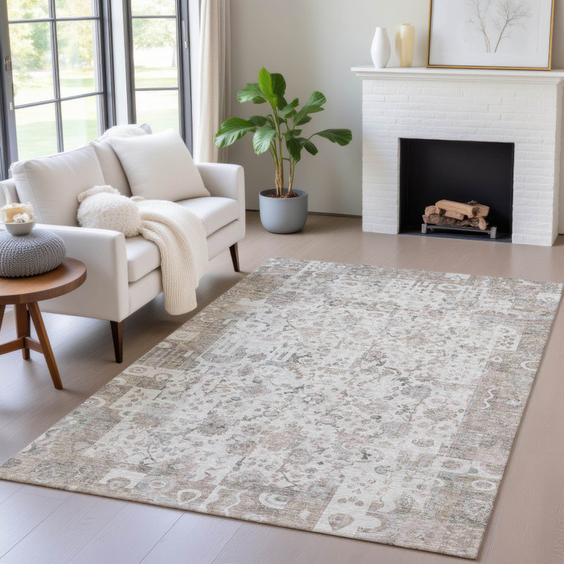 Machine Washable Indoor/Outdoor Xhevrie Taupe Rug, Rectangle 8' x 10'
