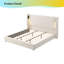 Base de lit rembourrée beige de luxe - tête de lit à oreilles haute, port de charge USB et lampe de lecture réglable, sans sommier-843190216