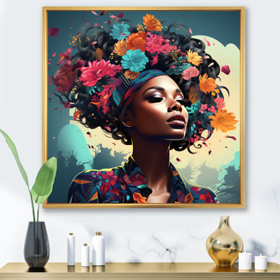 Floral Spiritual Heritage woman portrait - African American Art Canvas Print Wall Art