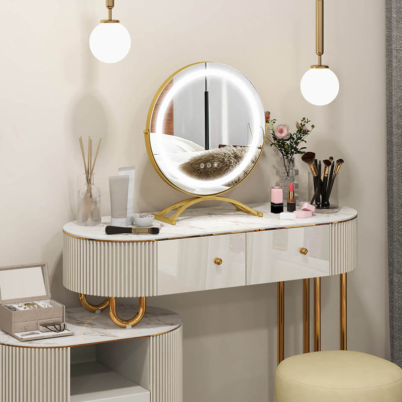 Miroir de meuble-lavabo rond 16 po à 3 lumières à intensité variable Wrought Studio ™, Or