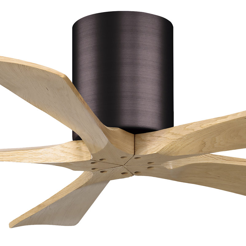 60" Irene 5-Blade Hugger Ceiling Fan with Wall Remote, 42", Brushed Pewter, Light Maple Tone