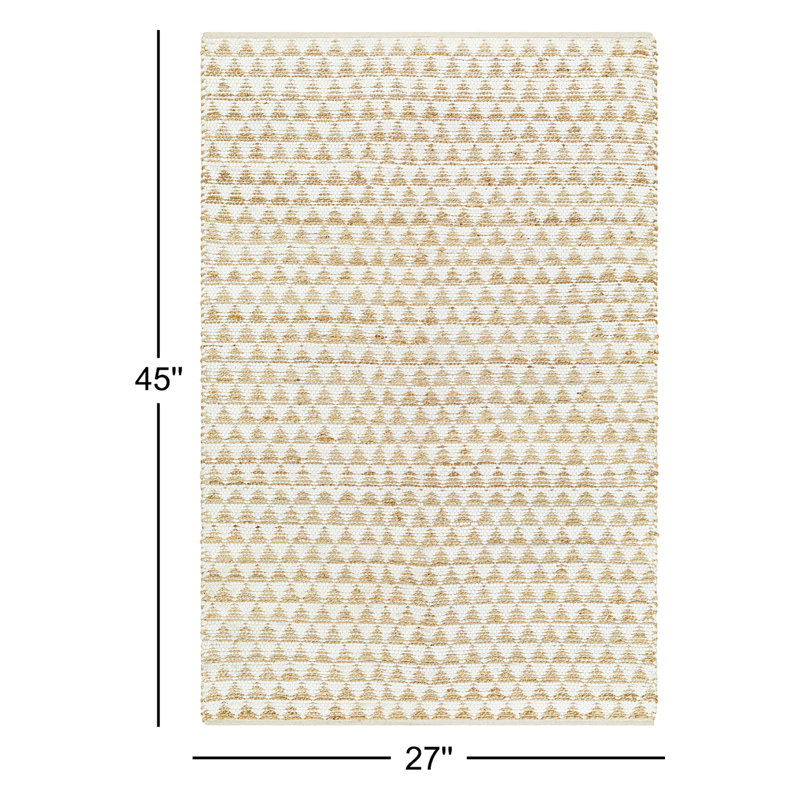 Addy Handmade Flatweave Recycled P.E.T. White/Brown Rug, Rectangle 27" x 45"