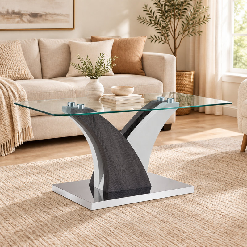 Modern Rectangular Tempered Glass Coffee Table