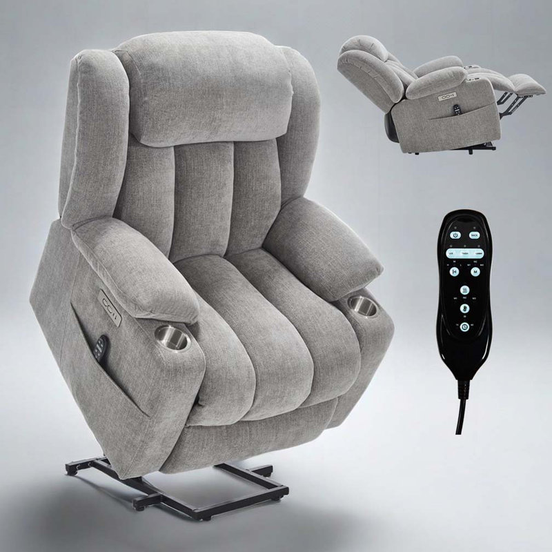 Fauteuil inclinable électrique Chenille avec massage par vibration 8 points et chauffage lombaire, Gris