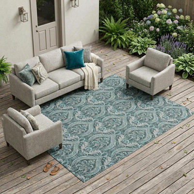 Tapis intérieur lavable antidérapant 9 pi x 12 pi bleu sarcelle lavable