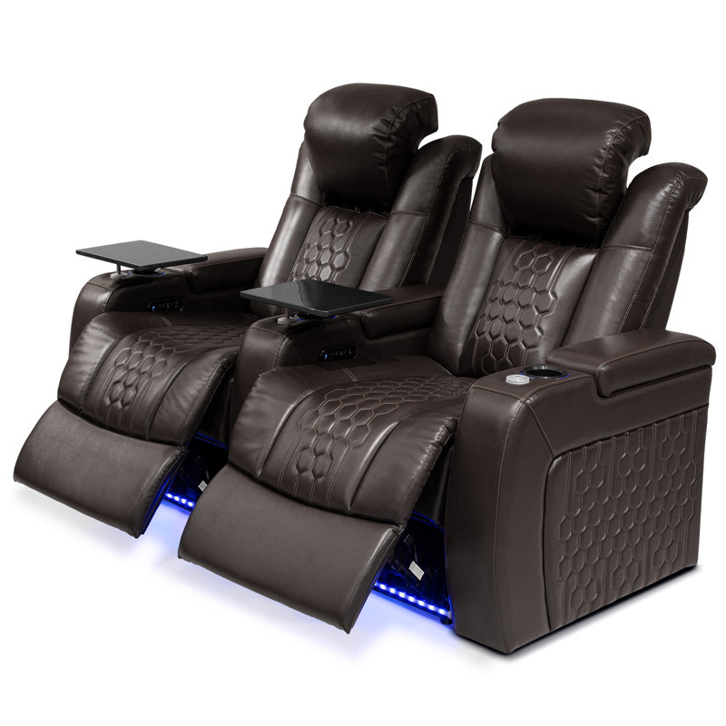 Power Recliner 2 PC Made WithTop-Grain Nappa,Fully Adjustable Relaxation,Smart Charging,Dynamic RGB LED Lighting, Coffee
