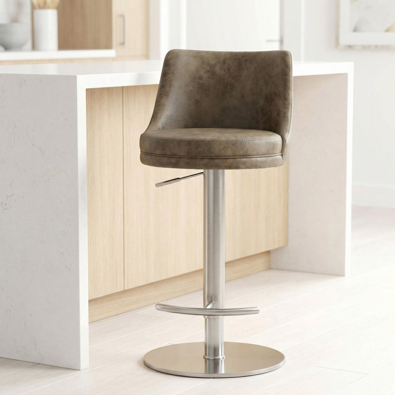 Tabouret de bar pivotant à hauteur ajustable Seneca, Taupe