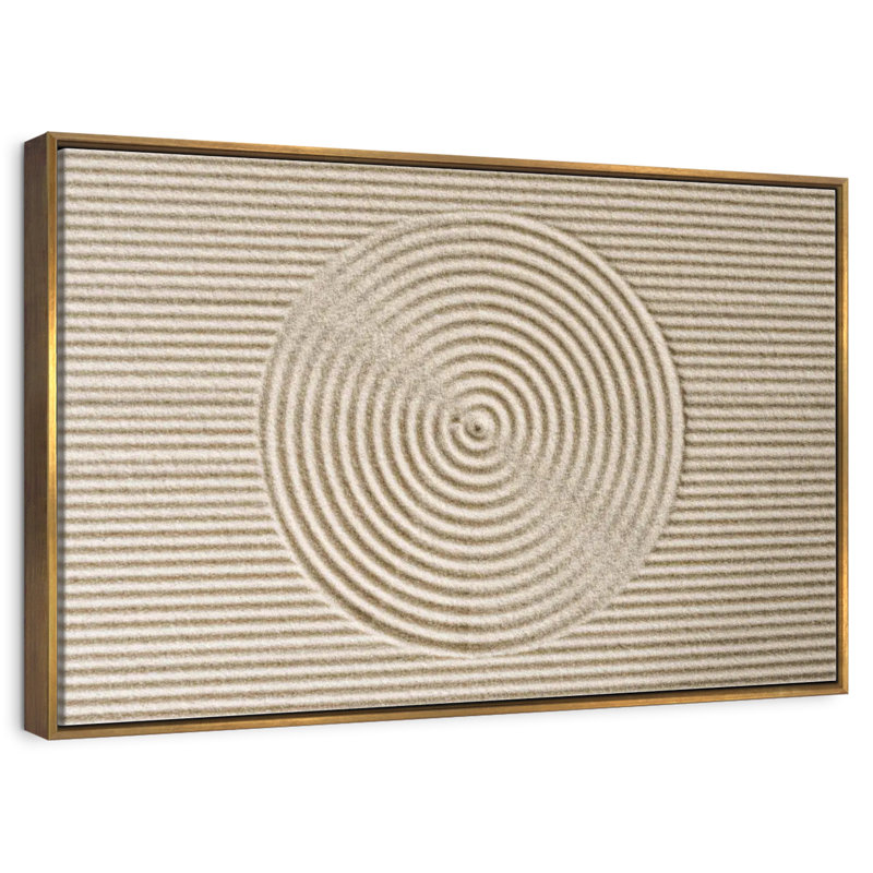 Cercles zen dans le sable, 46 po x 31 po, Cadre flottant doré