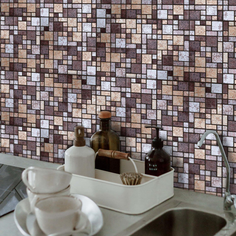 Stone Mosaic Wall Tile Sticker Set 15cm x 15cm PVC 