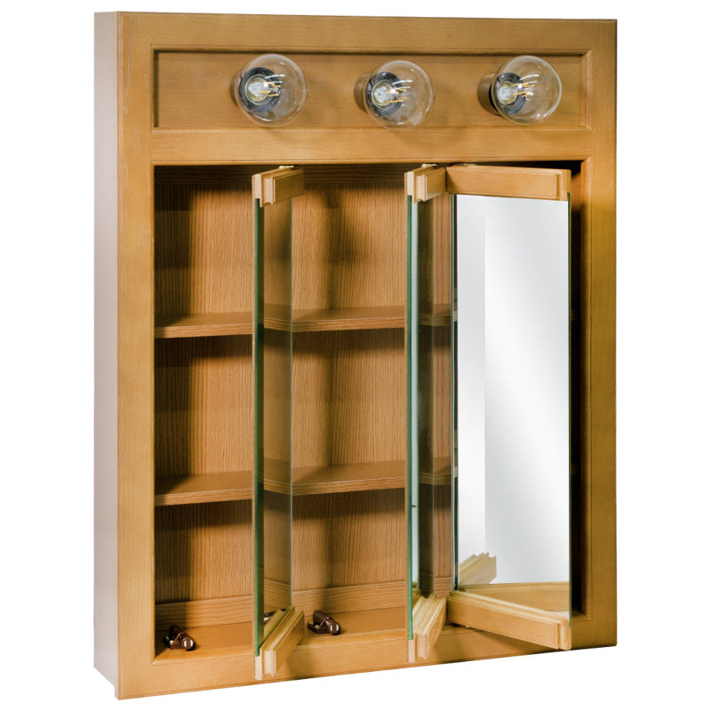 Bathroom Medicine Cabinet, Wall Mounted, Mirror, 30" H x 24" W x 5.13" D, Nutmeg Oak