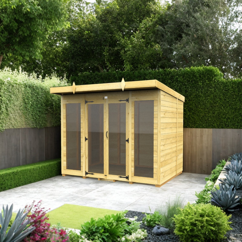 8ft x 7ft Pent Summer House (Full Height Window)