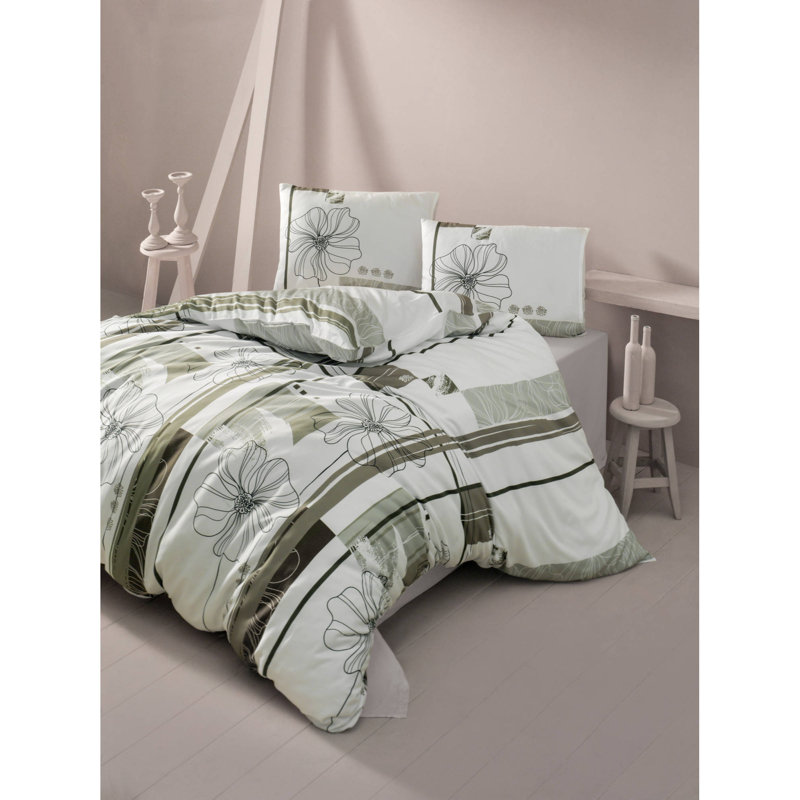 Ensemble de housse de couette 100% coton Bousov, Housse de couette 61 po x 87 po + 1 taie d'oreille, Brun