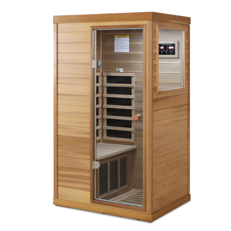 Red Cedar Mini One Person Far Infrared Glass Door On The Right Of The Indoor Sauna Room, Left
