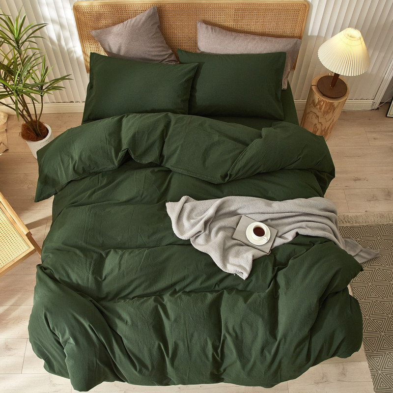 Ensemble de housse de couette 100% coton délavé LifeTown, Housse de couette double et 2 taies d'oreiller, Vert forêt