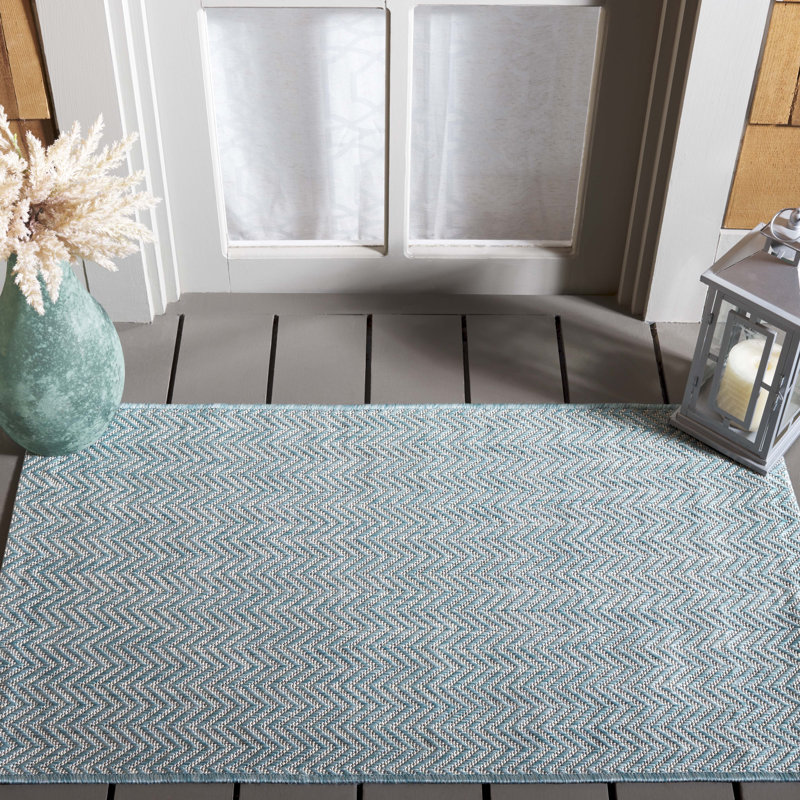 Casmir Aqua/Grey Indoor/Outdoor Rug, Rectangle 61 x 109 cm