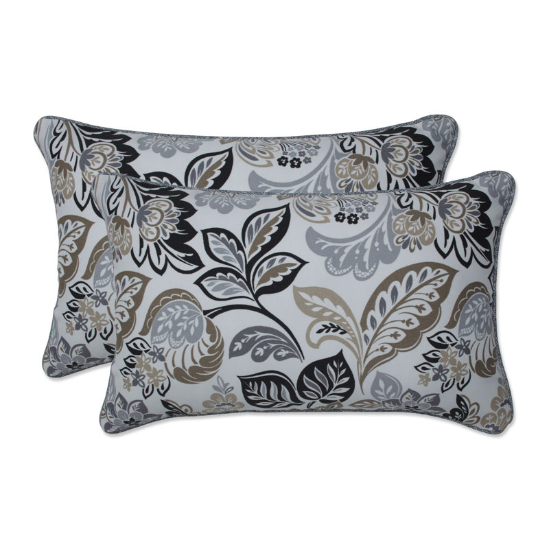 Dailey Pewter Gingham Outdoor Throw Pillow, Gray, 11.5" x 18.5"