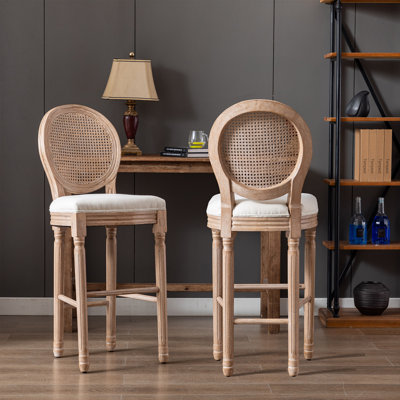 French Country Wooden Barstools With Upholstered Seating