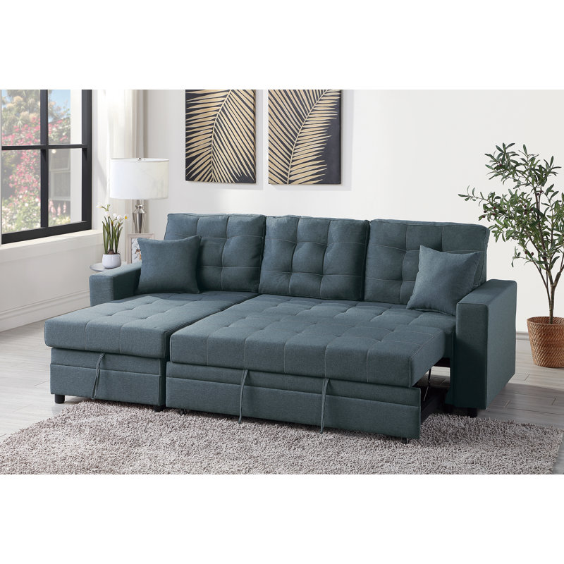 Canapé-lit large et réversible, Mélange de polyester bleu-gris