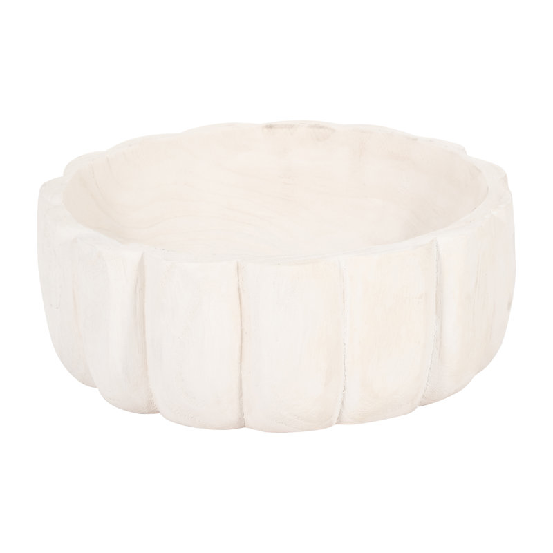 Tramore Hand-Carved Wood Decorative Bowl 9" W, White