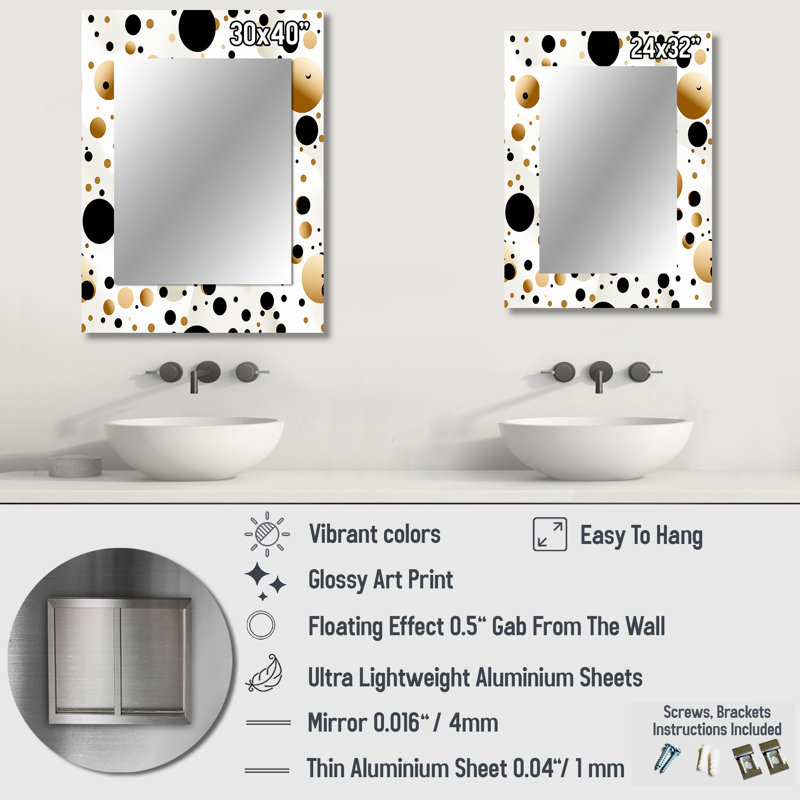 Motif à pois Torrin Minimalist Beauty - Miroir mural à pois, 32 po x 24 po