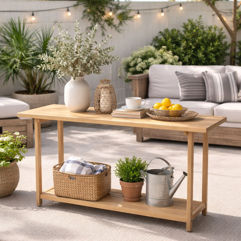Console de table d'extérieur en bois d'acacia de 59 pouces pour le jardin