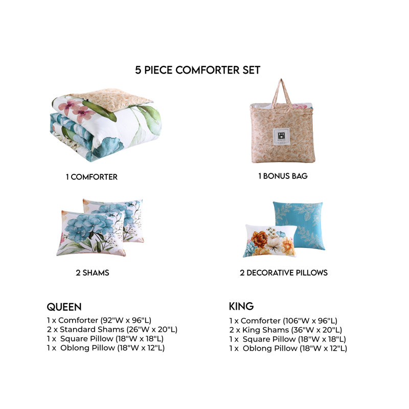 Maia King Blue Cotton Floral Reversible Comforter Set