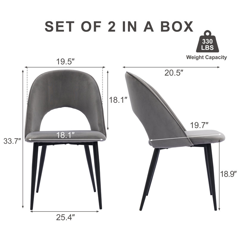 Chaise rembourrée moderne en velours courbé, Gris foncé