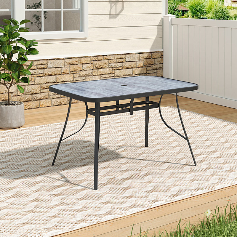 Cassady Outdoor Garden Tempered Glass White Wood Grain Coffee Table, 72.5cm H x 120cm L x 80cm W, Wood Grain