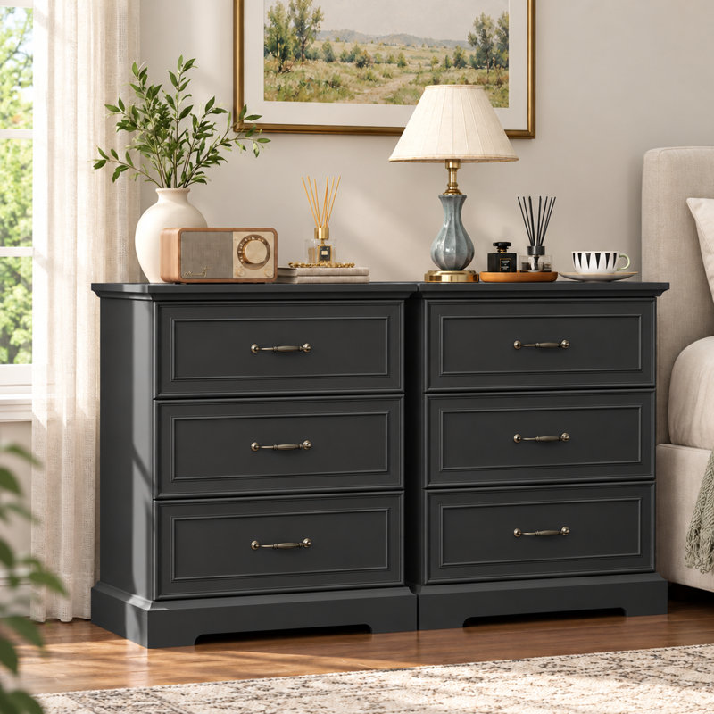 Ensemble de table de chevet à 3 tiroirs de 23,6 po avec 2 poignées en métal pour chambre à coucher, Black