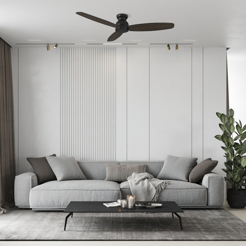 60"  3-Blade Flush Mounted Black Ceiling Fan with Remote Control, without Light, Black/Walnut