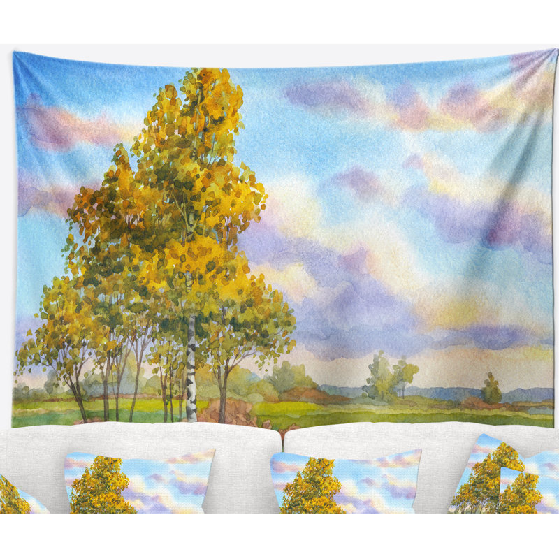 Schafer, arbres verts en tapisserie du soir, H 50 po x l 60 po