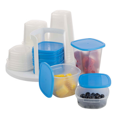 Ensemble de 49 contenants de cuisine 49 pièces - contenants en plastique 24 oz, 16 oz et 8 oz avec couvercles et carrousel pour l'organisation de la cuisine, la préparation des repas ou les restes 