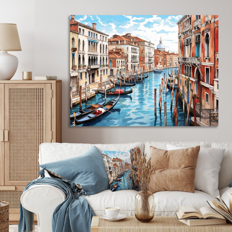 Art mural canal vénitien - Italie, H 34 po x l 44 po x P 1,5 po, Toile tendue
