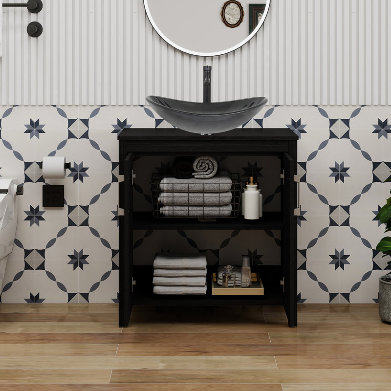 Meuble-lavabo simple 30 po avec lavabo moderne autoportant, Noir